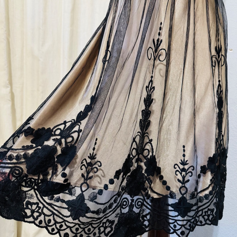 Vintage Y2K‎ SL Fashions Black Beige Mesh Overlay Whimsigoth Babydoll Dress 14 - Picture 5 of 13